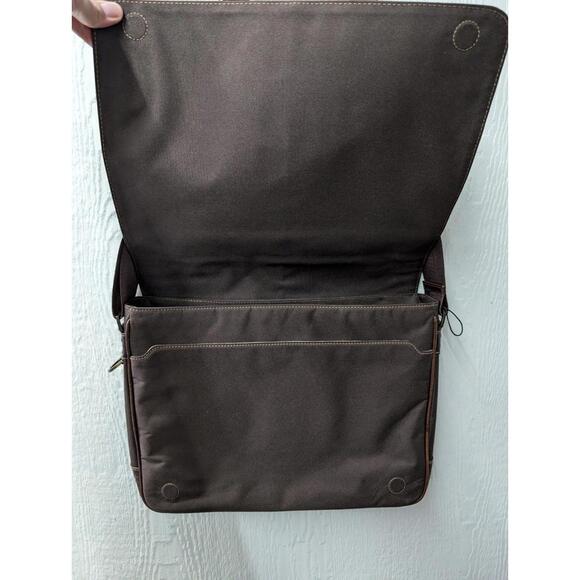 BOCONI Leather Messenger Bag Laptop Luxury Slim Brown Crossbody Shoulder Strap - Picture 4 of 9